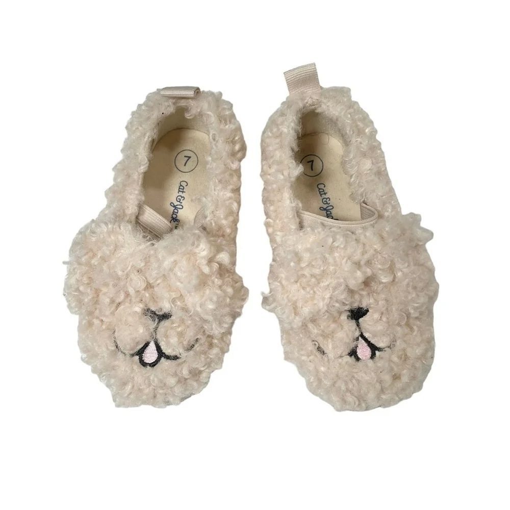 Cat & Jack Toddler Shoes Size 7 Tan Faux Fur Slip On